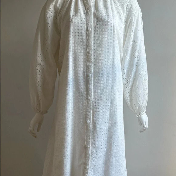 By ESQ NWNT WOMAN  LACE Long Sleeve Cotton Blend MIDI DRESS WHITE M - Picture 2 of 14